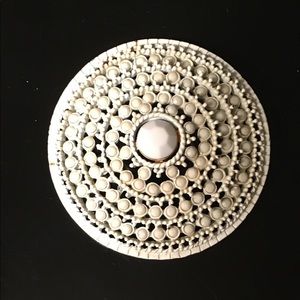 Vintage White Metal Pin 2” Diameter